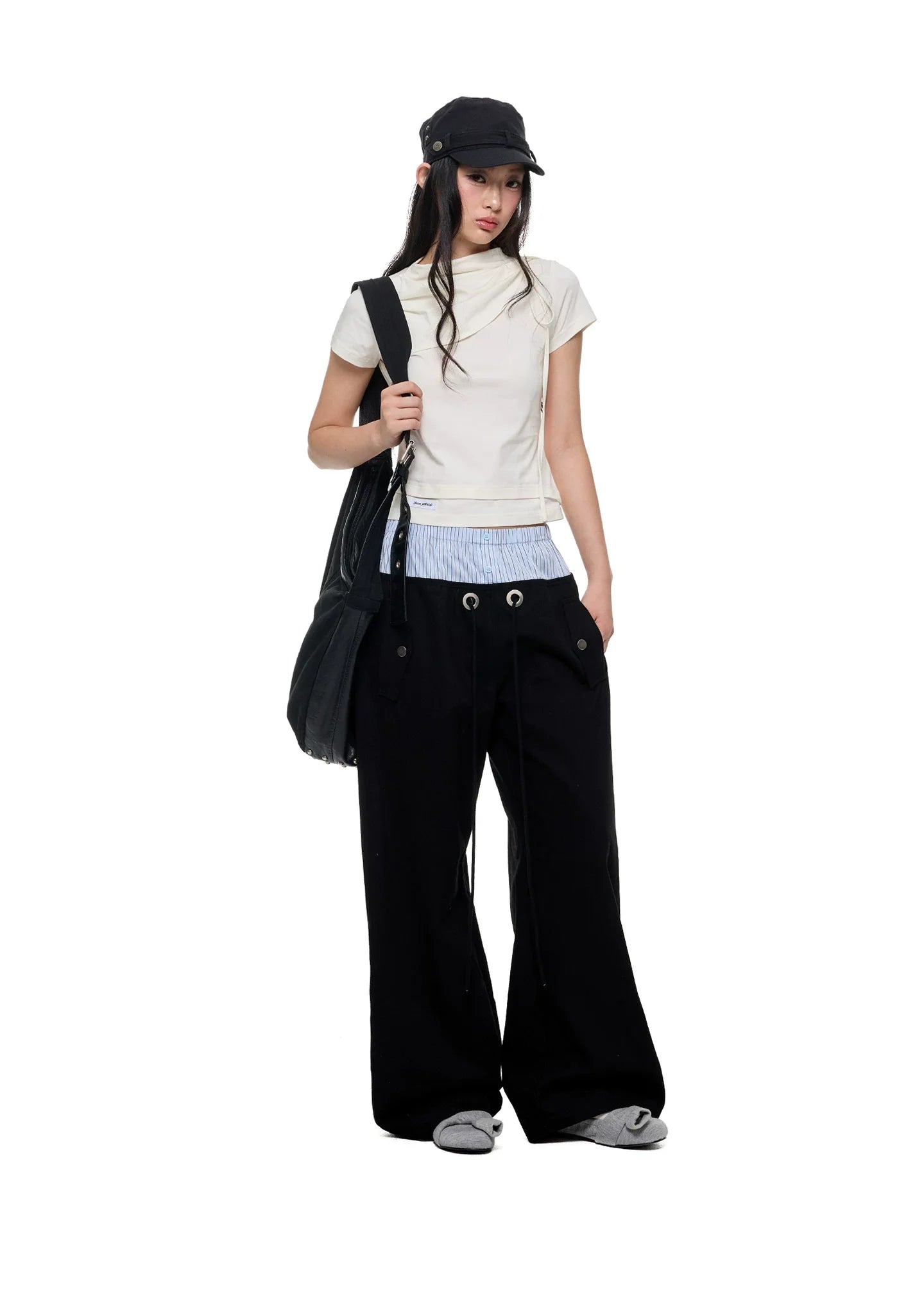 STRIPED FLOWING WIDE-LEG PANTS