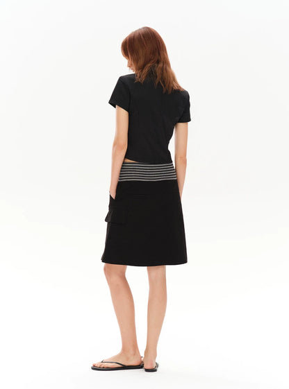 PLEATED STRIPED A-LINE MIDI SKIRT