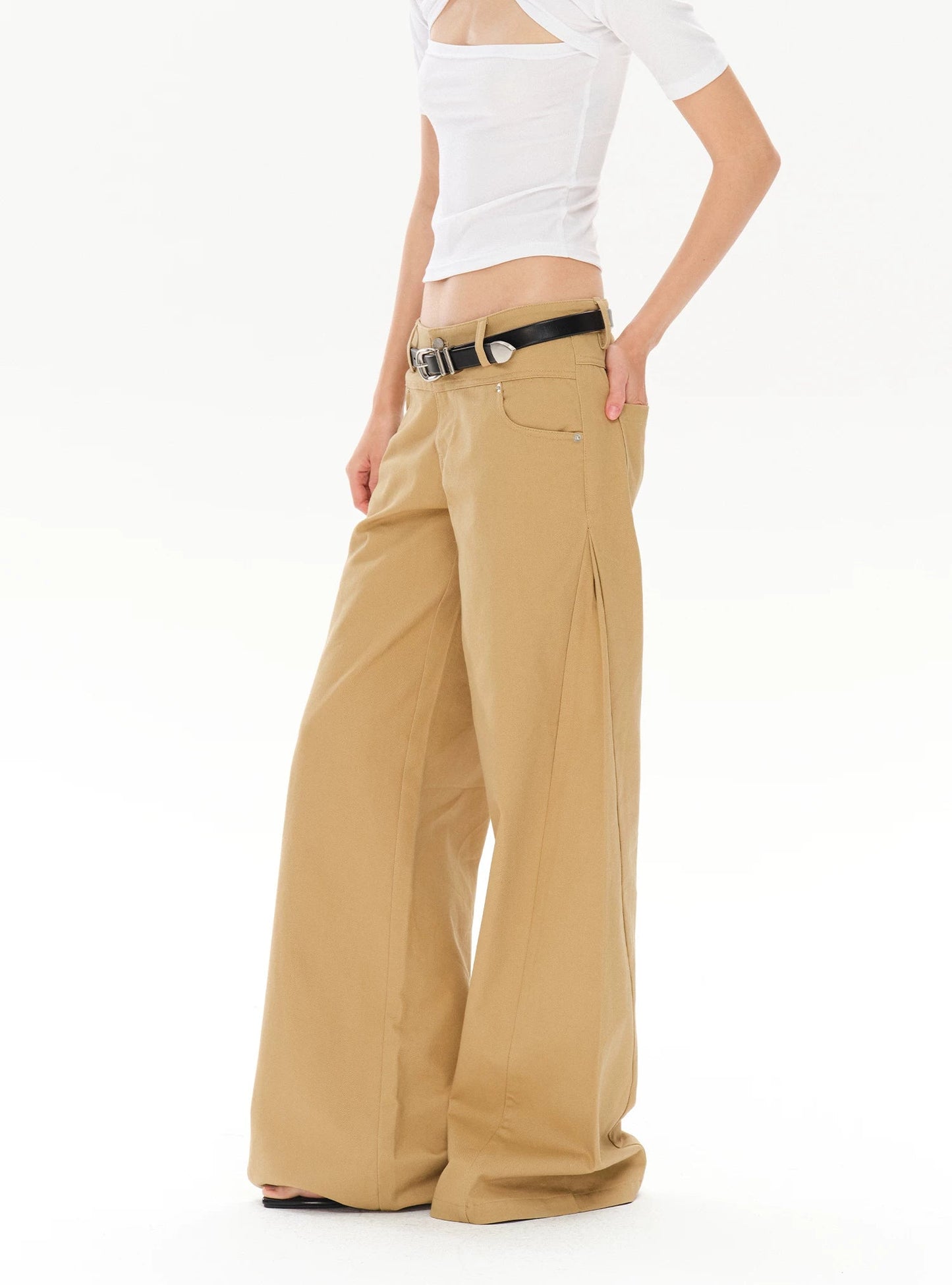 CASUAL WIDE-LEG TWILL PANTS