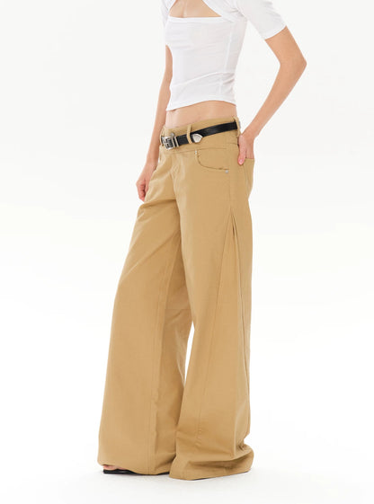 CASUAL WIDE-LEG TWILL PANTS