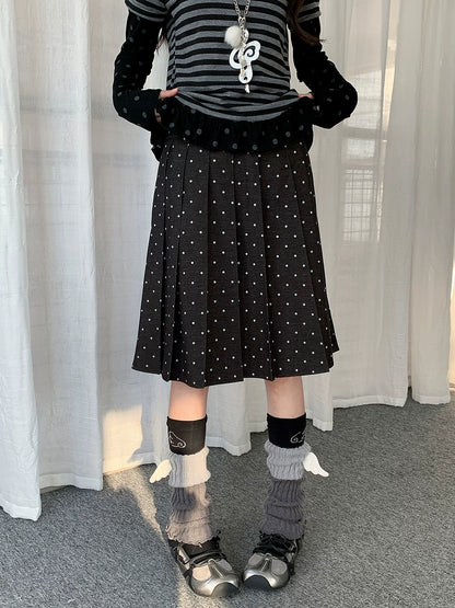 POLKA DOT PLEATED MIDI SKIRT