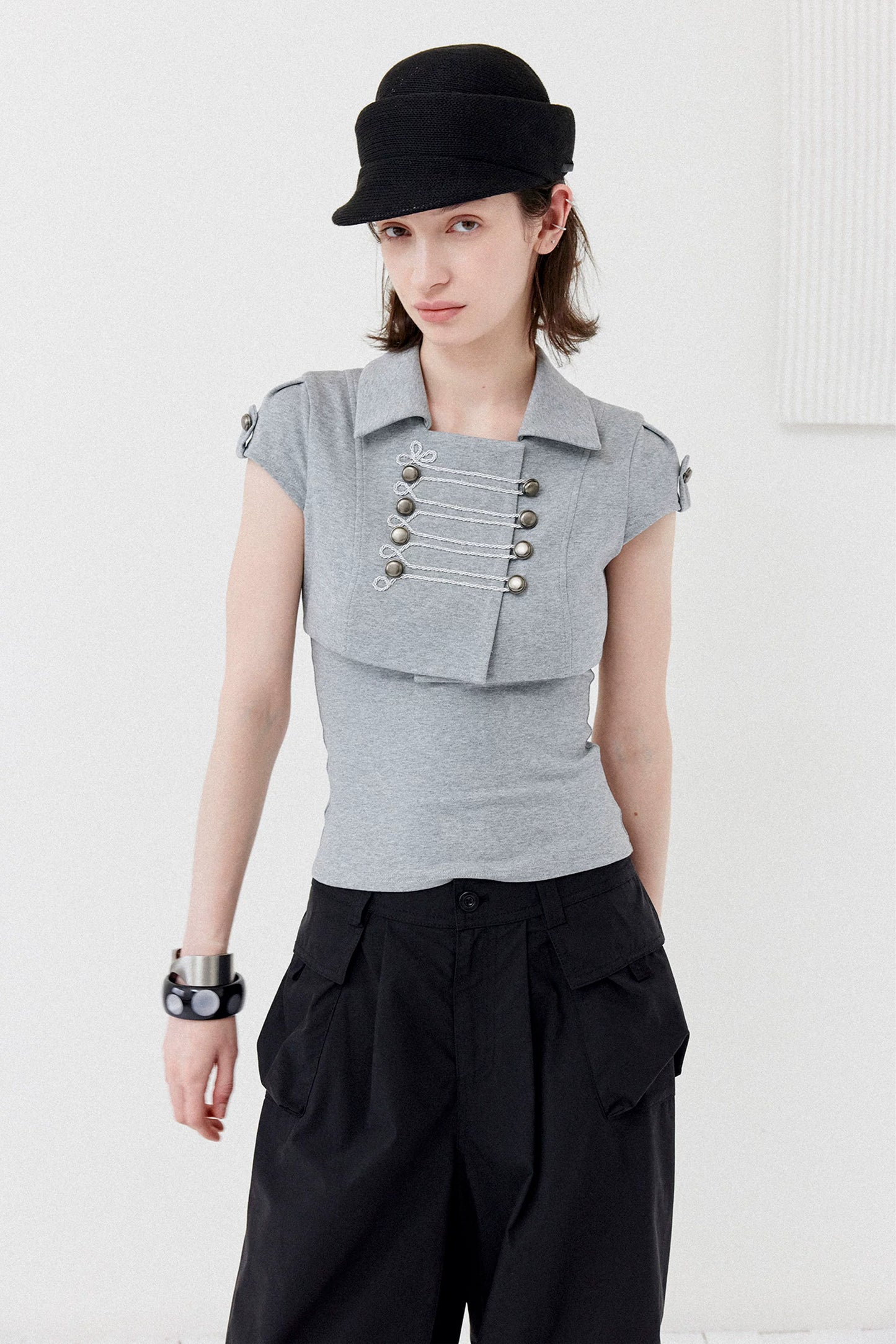 DOUBLE-BREASTED CROP TOP SET