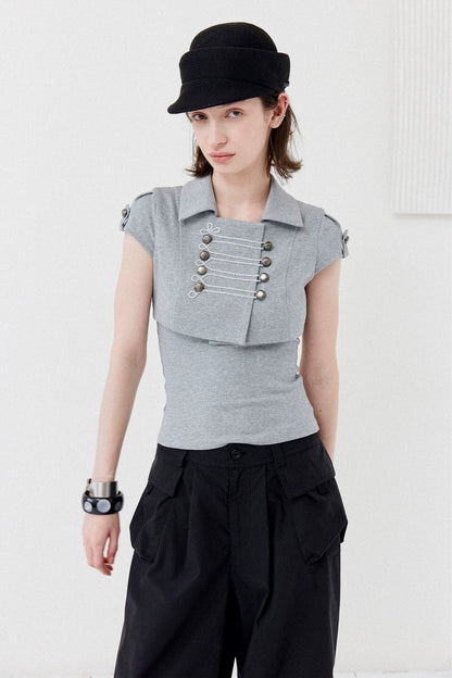 DOUBLE-BREASTED CROP TOP SET