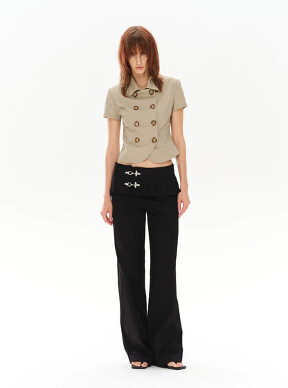 LOW-WAIST STYLISH PANTS WITH BUCKLE