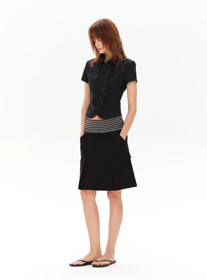 PLEATED STRIPED A-LINE MIDI SKIRT