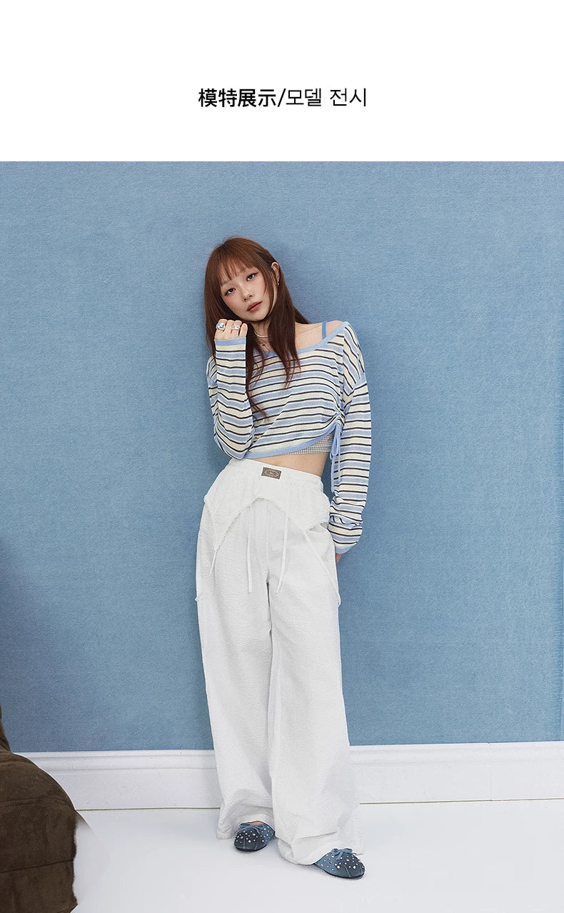 LACE-PANEL WIDE-LEG PANTS