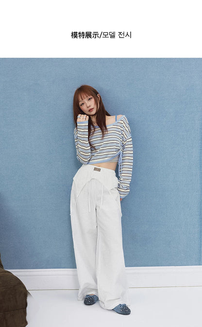 LACE-PANEL WIDE-LEG PANTS