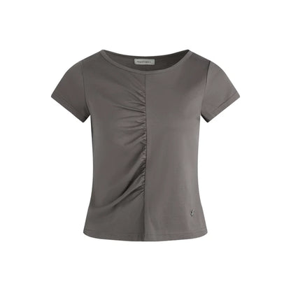 PLEATED ROUND NECK COTTON T-SHIRT