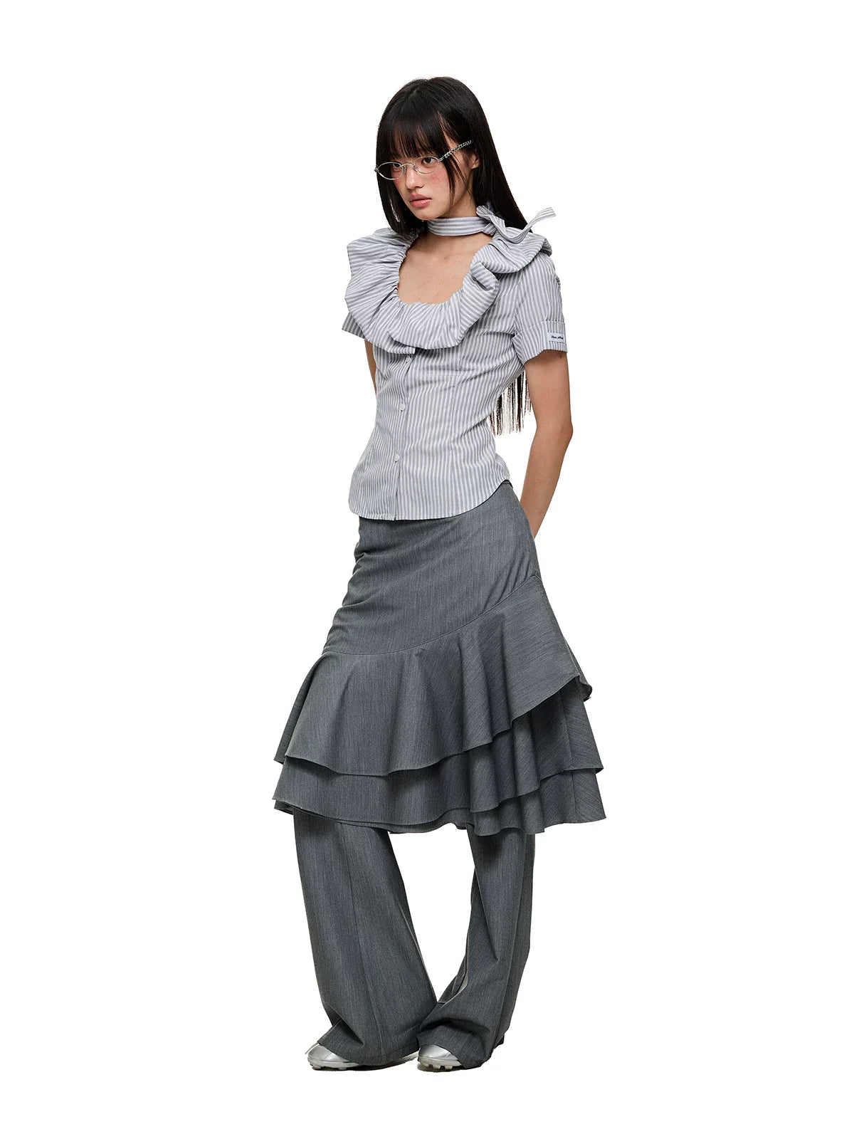 LAYERED RUFFLE SKIRT & FLARE TROUSERS