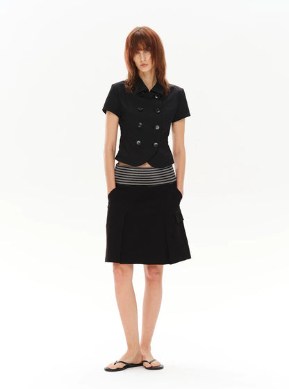 PLEATED STRIPED A-LINE MIDI SKIRT