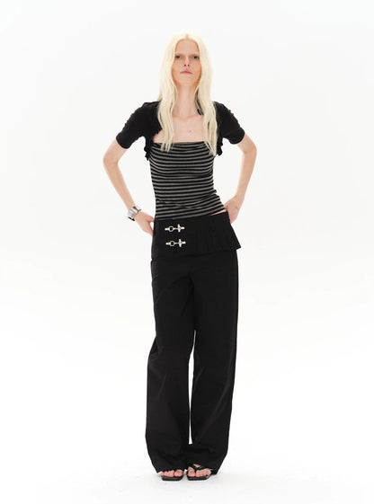 LOW-WAIST STYLISH PANTS WITH BUCKLE