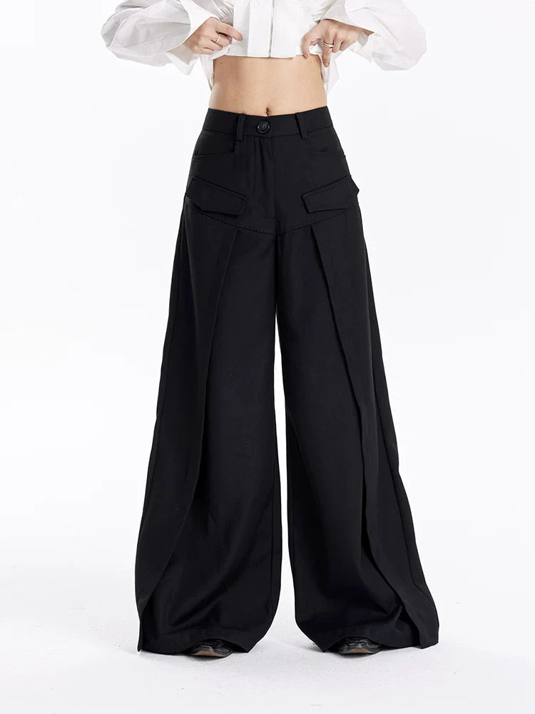 FLOWY BLACK WIDE-LEG PANTS