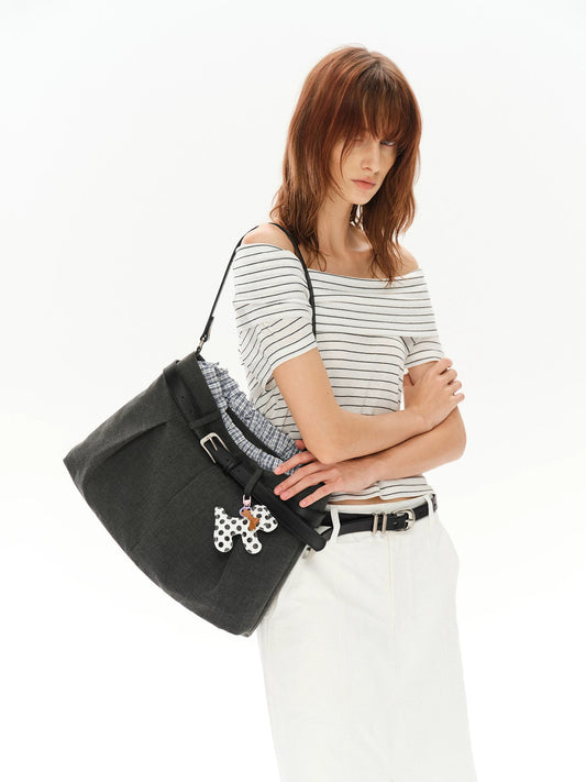 CHECKERED PANEL TROUSERS WITH TOTE