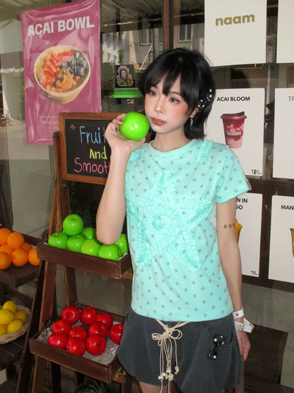 ORANGE POLKA DOT RUFFLE T-SHIRT
