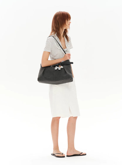 CHECKERED PANEL TROUSERS WITH TOTE