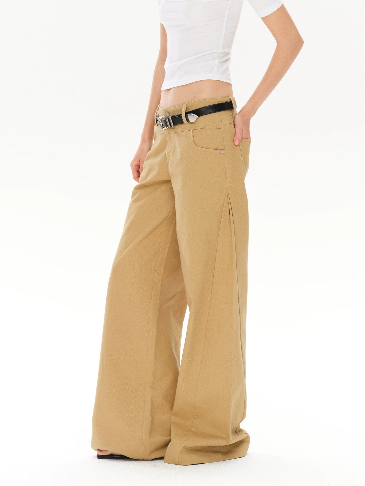 CASUAL WIDE-LEG TWILL PANTS