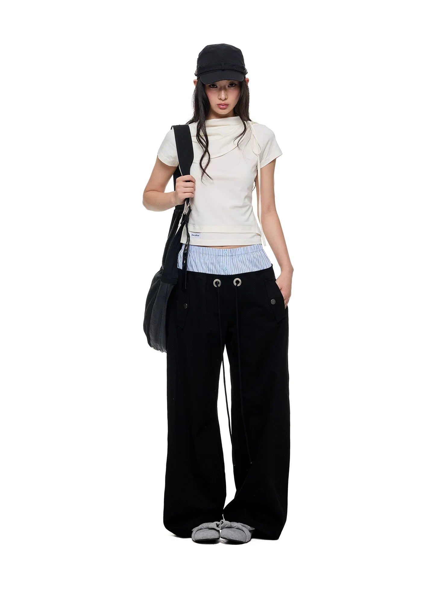 STRIPED FLOWING WIDE-LEG PANTS