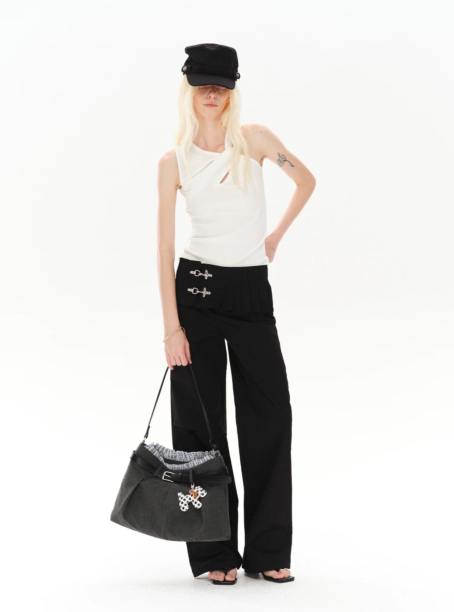 CHECKERED PANEL TROUSERS WITH TOTE