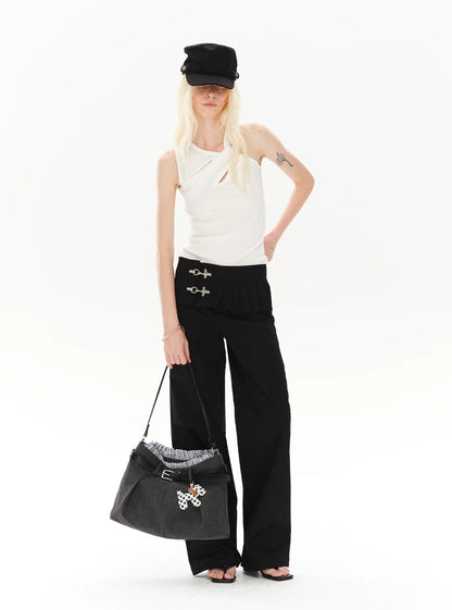 CHECKERED PANEL TROUSERS WITH TOTE