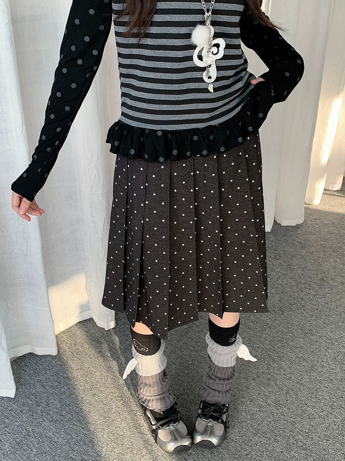 POLKA DOT PLEATED MIDI SKIRT