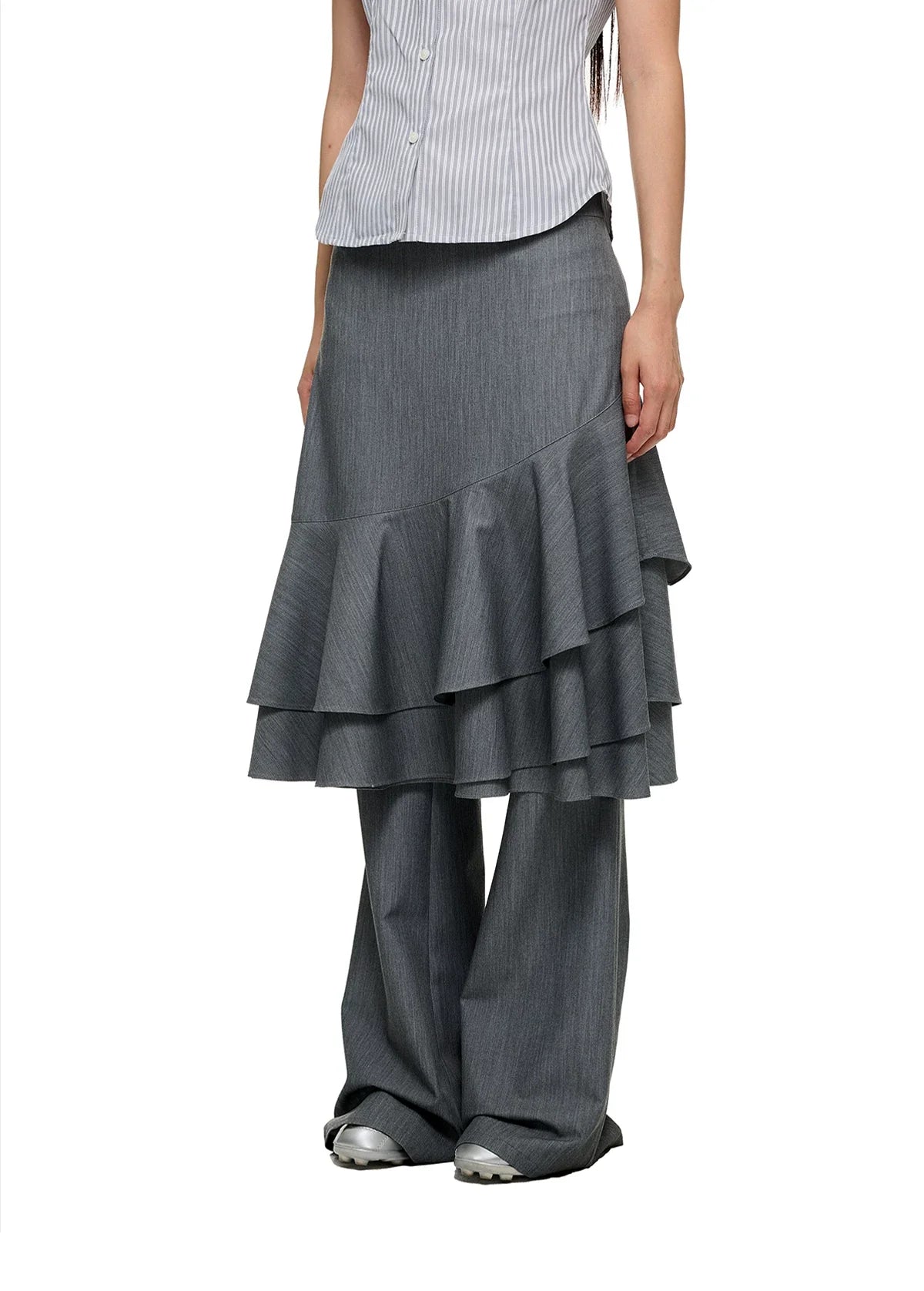 LAYERED RUFFLE SKIRT & FLARE TROUSERS