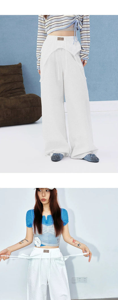 LACE-PANEL WIDE-LEG PANTS