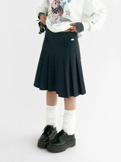 PLEATED MID-LENGTH PEPLUM SKIRT
