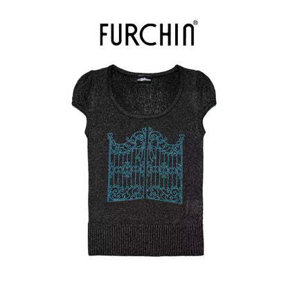 GLITTERING RHINESTONE KNIT TEE