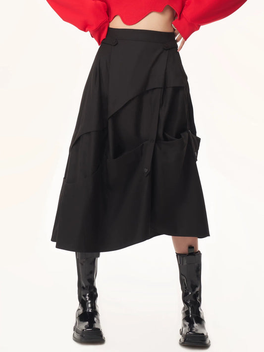 ASYMMETRICAL LAYERED A-LINE SKIRT