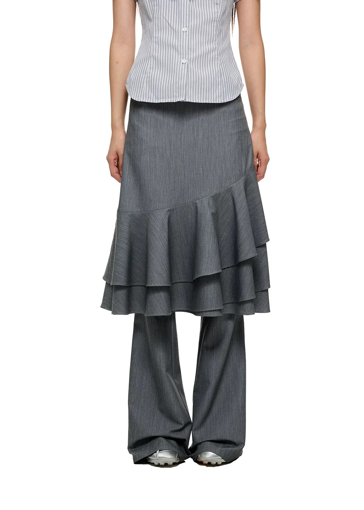 LAYERED RUFFLE SKIRT & FLARE TROUSERS
