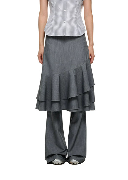 LAYERED RUFFLE SKIRT & FLARE TROUSERS