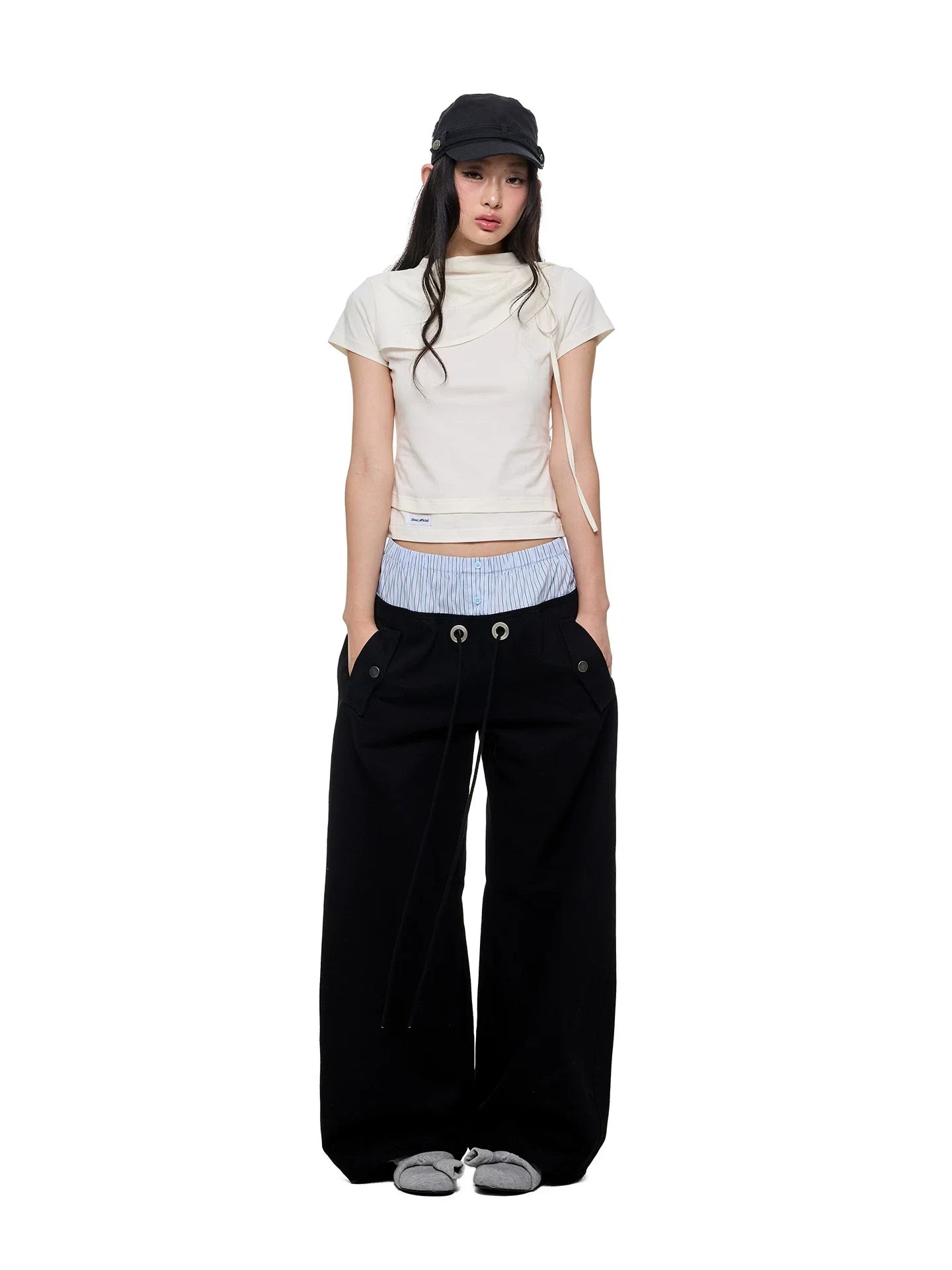 STRIPED FLOWING WIDE-LEG PANTS