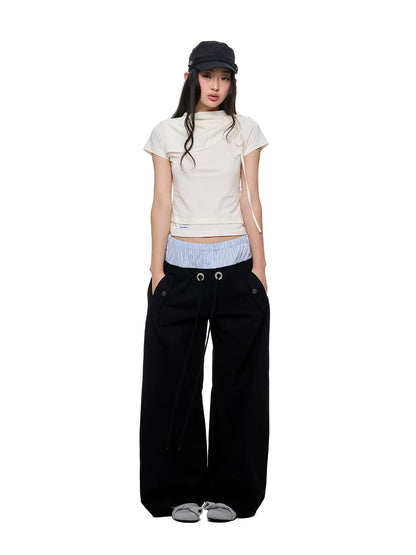STRIPED FLOWING WIDE-LEG PANTS