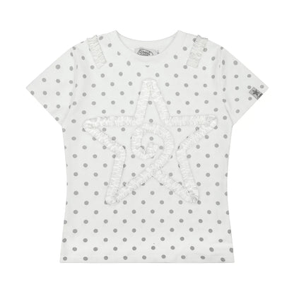 ORANGE POLKA DOT RUFFLE T-SHIRT