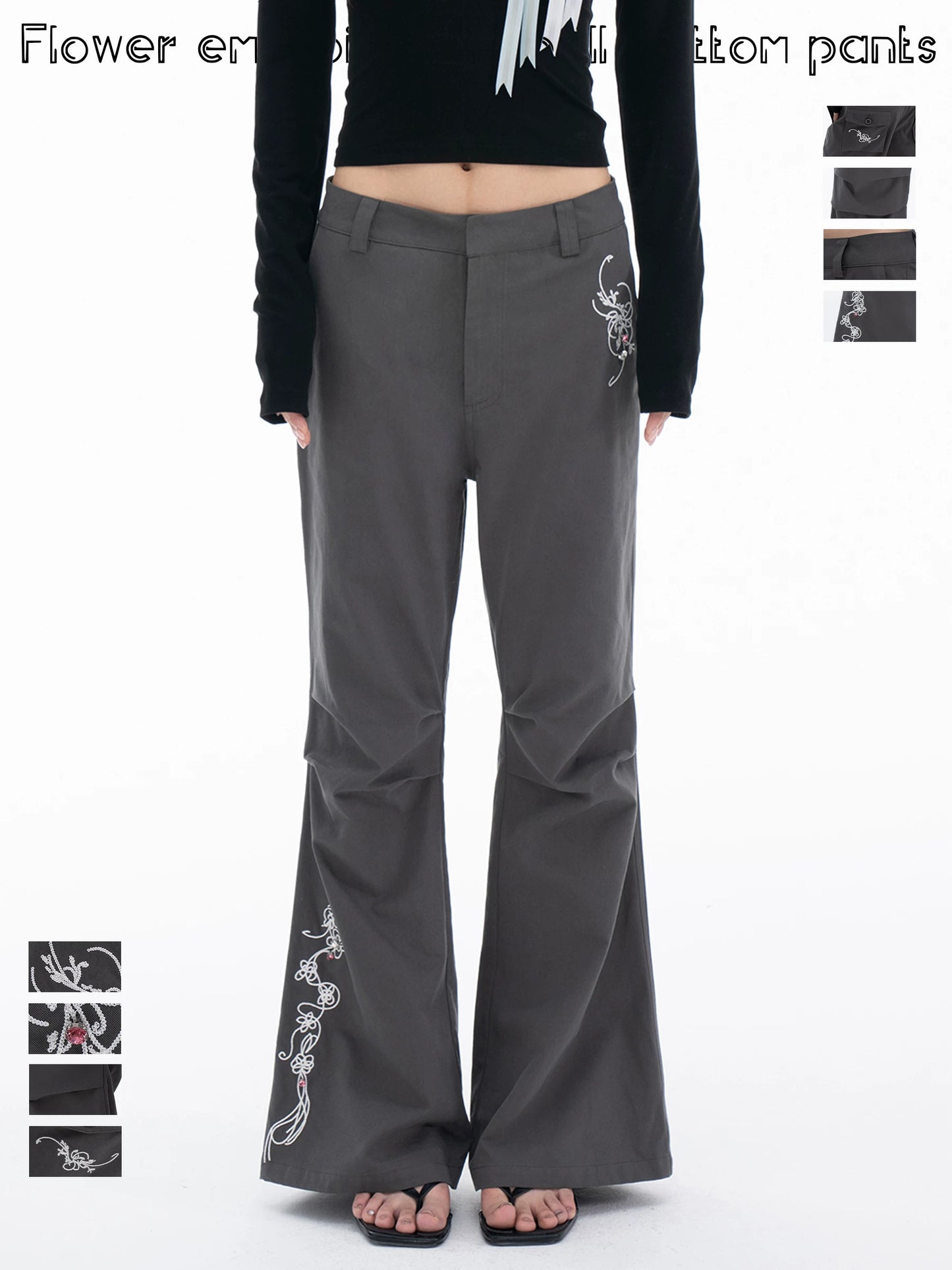 EMBROIDERED FLARE SLACKS