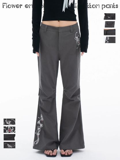 EMBROIDERED FLARE SLACKS