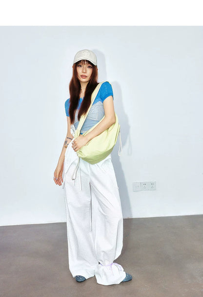 LACE-PANEL WIDE-LEG PANTS