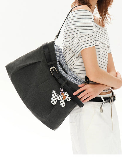 CHECKERED PANEL TROUSERS WITH TOTE