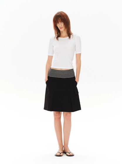 PLEATED STRIPED A-LINE MIDI SKIRT