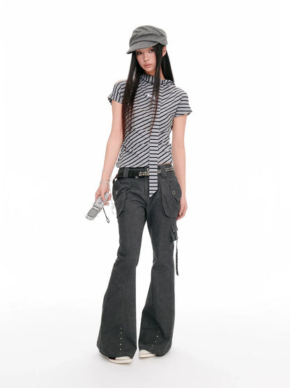 STRIPED SCARF SHORT SLEEVE T-SHIRT