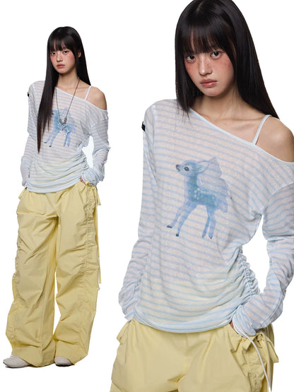 SLIGHTLY SHEER SLANT SHOULDER T-SHIRT