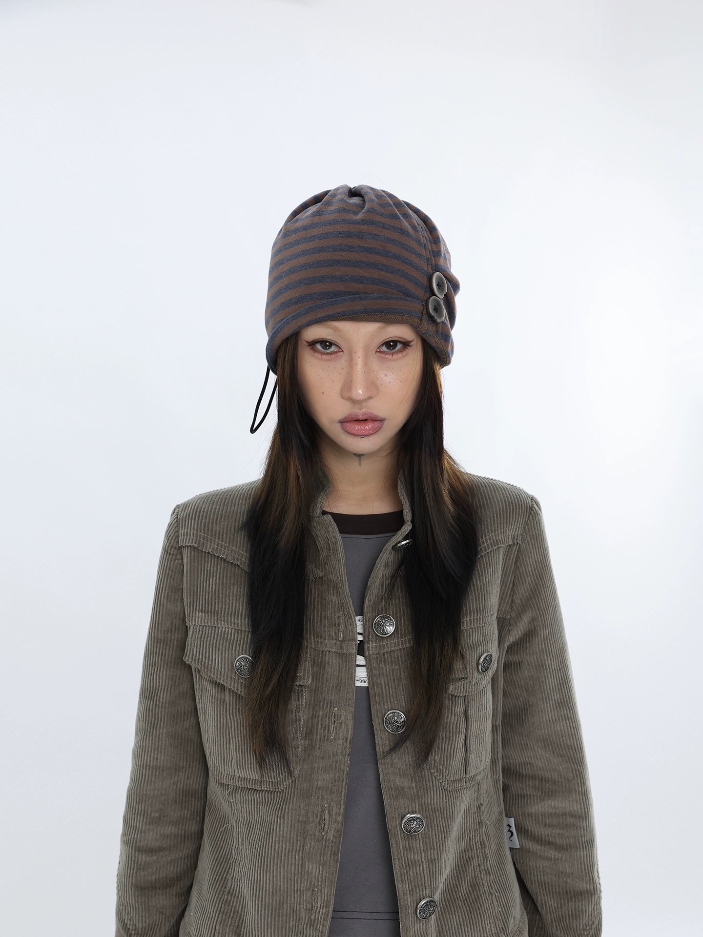 STRIPE BUTTON BEANIE
