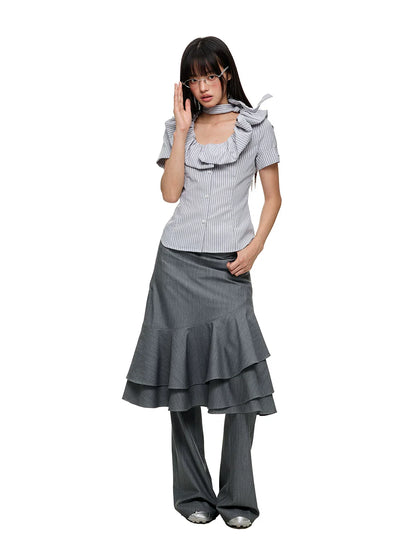 LAYERED RUFFLE SKIRT & FLARE TROUSERS