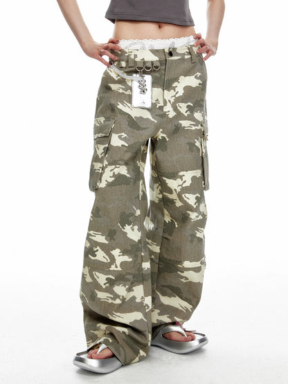 FAUX SANDWASHED CAMOUFLAGE PANTS