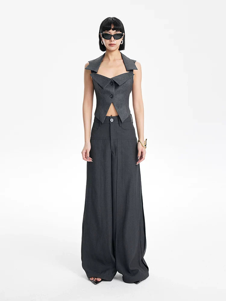 CHIC PATCHWORK WIDE-LEG PANTS