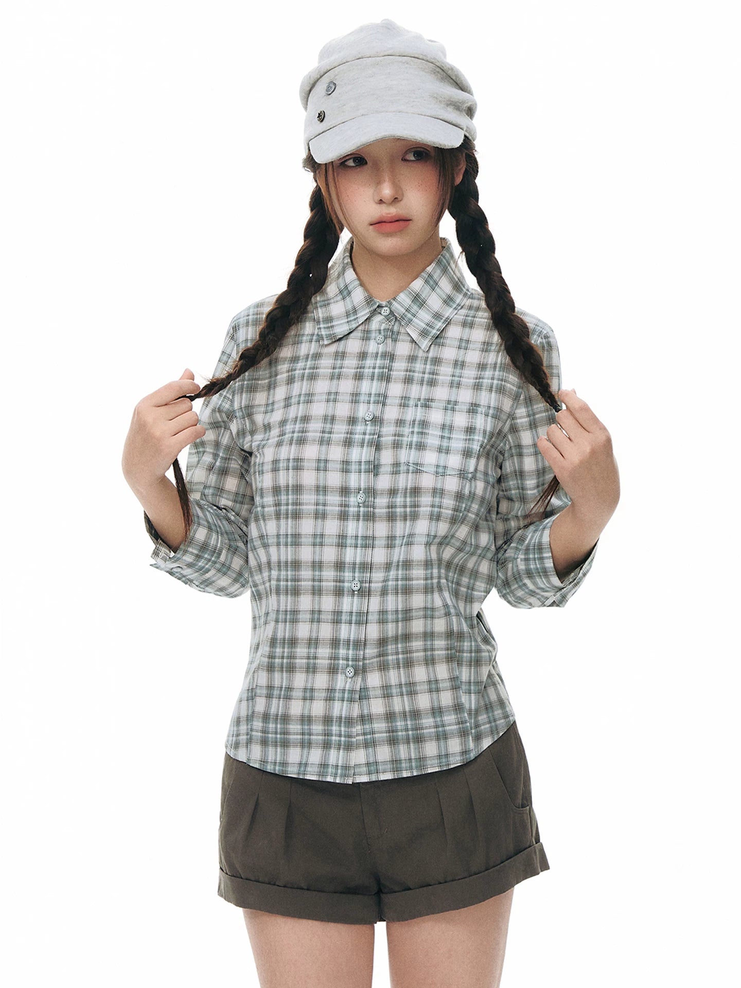 LAPEL PLAID COTTON SHIRT