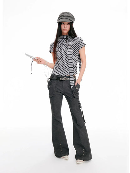 STRIPED SCARF SHORT SLEEVE T-SHIRT