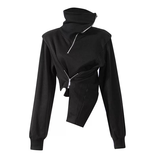 HIGH-NECK ASYMMETRICAL SWEATSHIRT JACKET