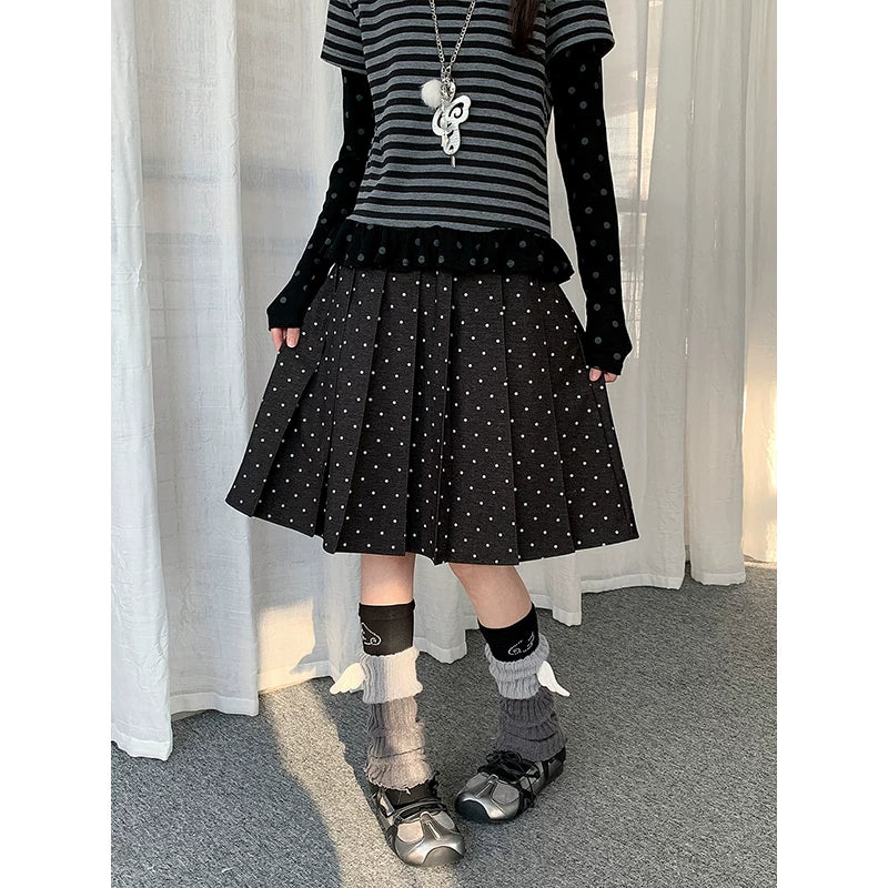 POLKA DOT PLEATED MIDI SKIRT