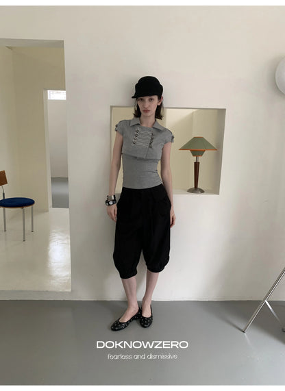 DOUBLE-BREASTED CROP TOP SET